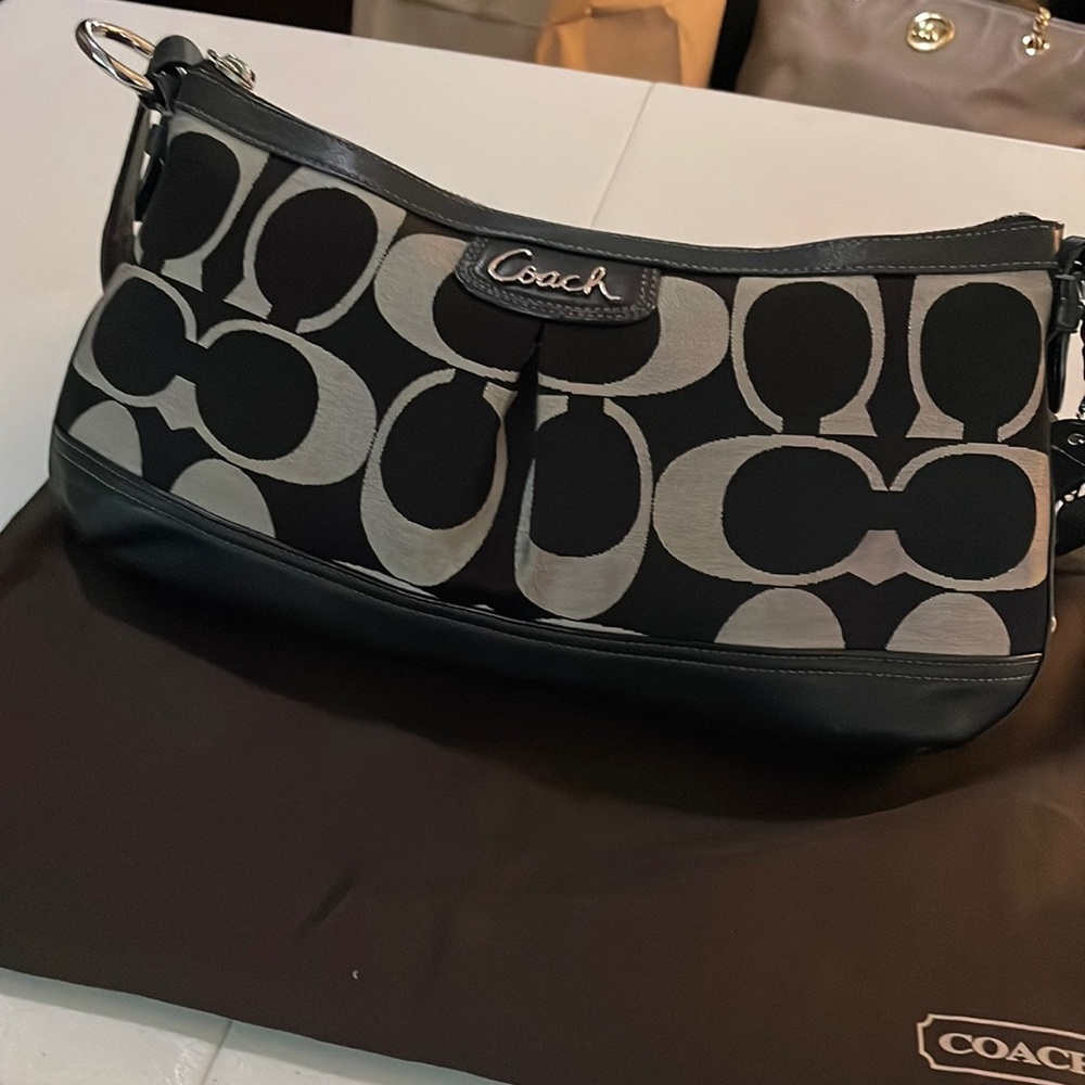 Coach Black/Gray Signature Print Convertible Crossbody Bag